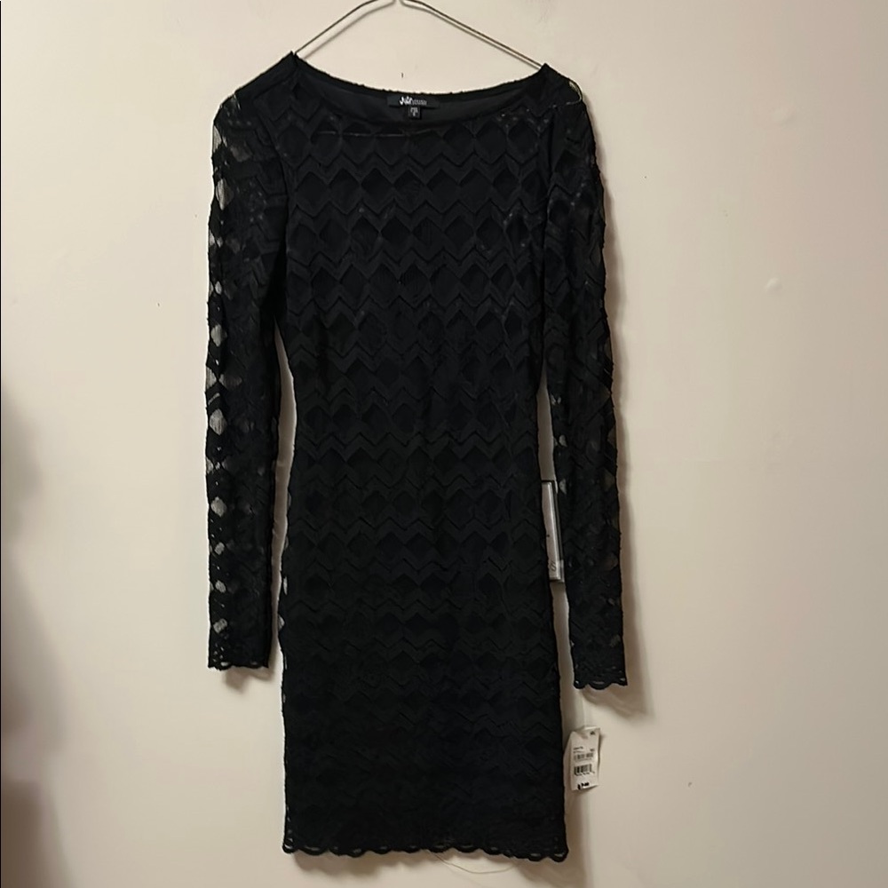 Jump apparel black lace dress open back see lace sleeves/chest new w/tags size S